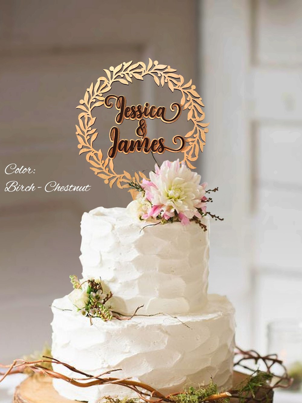 Cake topper wedding. Rustic wedding cake topper. Wreath Cake