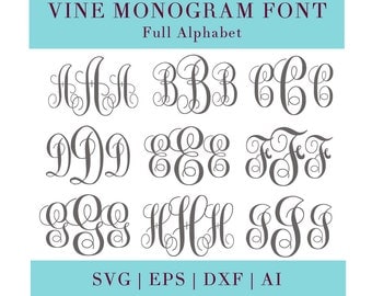 Vine Monogram Font svg (SVG, EPS, DXF, Ai), Monogram Alphabet svg, Vine Monogram Alphabet, Cricut svg, Silhouette svg, svg cutting files