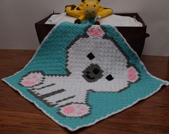 Crochet Baby Blanket | Crochet Polar Bear Cub Blanket | Crochet C2C Blanket | Car Seat Blanket | Stroller Blanket | Crib Cover | Baby Shower