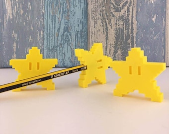 3D Printed Mario Star Pencil Toppers Set of 3, Nintendo inspired Mario Gift