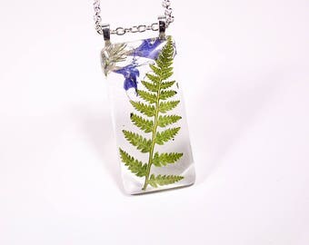 green forest necklace green blue jewelry woodland necklace geometrical necklace resin jewelry statement necklace mom gift fern jewelry P105