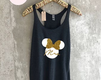 MRS MINNIE SHIRT / Custom disney shirt / women's minnie shirt / minnie shirt / disney honeymoon / gold minnie shirt / bride to be