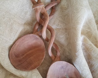 Vintage Wooden Spoon Fork Set / Wooden Kitchen Decor / Large Spoon Fork Set