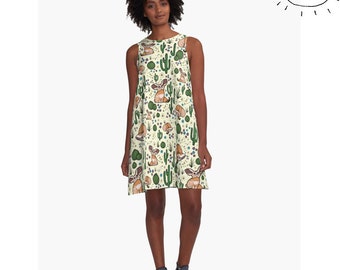 Fennec Fox Dress, Cactus Clothes for Women, Fennec Fox Dress Women, Cactus Dress, Desert Dress, Desert Clothes Women, Cactus Fashion Women