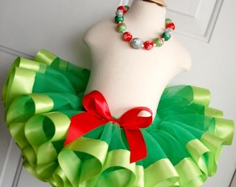 Christmas Ribbon Trimmed Tutu - Christmas Tutu - Red And Green Tutu - Green Tutu - Christmas Skirt - Girls Christmas Outfit - Holiday Tutu
