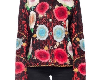 Boho Gucci Style Lace Jacket With Floral Embroidery Size: