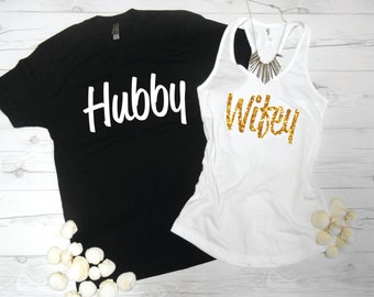 Hubby and Wifey Shirt Package, Hubby Wifey Shirt Set, Matching Newlywed Shirts, Newlywed Shirt and Tank Package, Honeymoon Shirts Tees Tanks