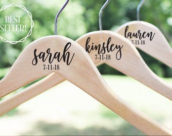 Personalized Bridesmaid Hangers, Wooden Wedding Hangers, Bride Hanger, Wedding Dress Hanger, Bridesmaid Gift, Wedding Party Hanger