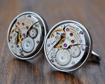 Longines Watch Movement Cufflinks - Steampunk Silver Vintage Wedding Groom Gift Mens Christmas Present