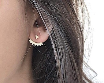 925 Sterling Silver Triangle Ear Jacket, Spike Ear Jacket, Geometric Earrings, Ear Jacket, Earring Cuff, Triangle Studs, Minimalist Earrings