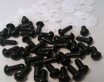 9mm Black Eyes, 1/2/5/10/25/50 Pair, Safety Eyes, Black Safety Eyes, Solid Black Eyes, With Plastic Washers, Amigurumi Eyes, Craft Eyes, Eye