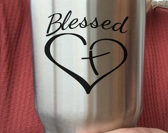 Tumbler Decal, Blessed Decal, Blessed Car Decal, Yeti Decal, Tumbler Stickers, Religious Decals, Yeti Decal for Women, Cross Decal