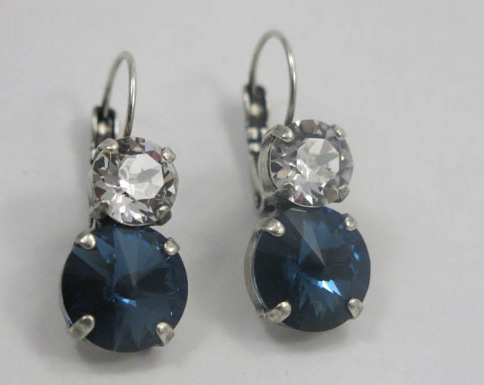 Sapphire blue jewelry, Swarovski® Crysta in Montana blue dangle drop rivoli crystal lever-back earrings. Party earrings, gift for her.