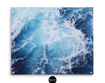 Blue Ocean Surf - Wall Tapestry, Deep Blue Seascape Nautical Decor, Coastal Style Interior Accent Tapestry Hanging. In Small Medium Large