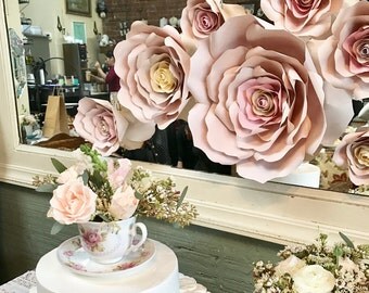 Handmade Paper Flowers - Paper Roses - Floral Backdrop - Baby Shower Flower Backdrop - Handmade Paper Roses - Party Decor - Wedding Roses