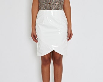 PVC Skirt - Trendy Casual Dress - Trendy Work Dress - Business Fashion - Boatneck Dress - Bateau Neckline - V Back - Tall Clothing "EBONY"