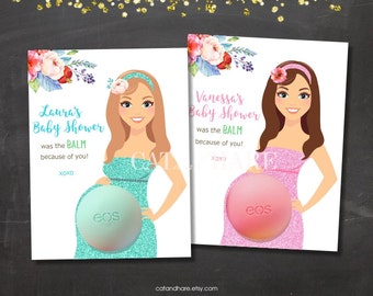 EOS Baby Shower Favors Lip Balm Sparkle Card Holder Gift Tags Custom Personalized Favors Mom to Be Favors Gold Pink Blue Red PRINTABLE