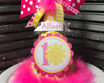 You Are My Sunshine Party Hat - Cake Smash Hat - Personalized Hat - Sunshine Party - Pink and Yellow - First Birthday Hat - 1st Birthday