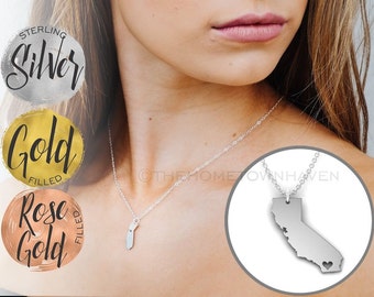California Necklace, I heart California, Silver Gold Cali necklace