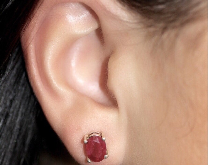 Ruby earring, stud earring, gold earring, silver earring, red stone earring, gift for her, gold ruby earring