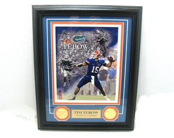 Vintage tim tebow framed picture-tim tebow coins-university of florida football framed picture-u of f gators-florida gators quarterback