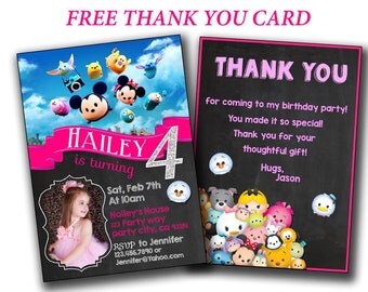 Tsum Tsum Invitation, Tsum Tsum Birthday Party, Disney Cartoon, Disney Tsum, Donald, Mouse, Kitty, Personalized, Printable, Digital File