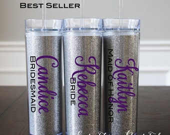 Bridesmaid Gift Ideas Gift Women Flower Girl Gift for Bride Gift Ideas for Women Friends Mom Aunt, Glitter Monogram Tumbler, Glitter Tumbler