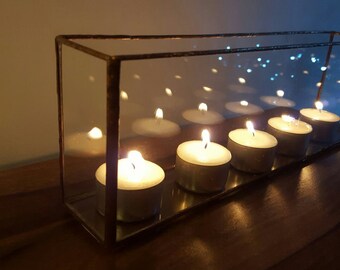 Long glass candle holder, airplant holder, tealight holder, wedding decoration, modern home decor, glass display box, succulent planter box