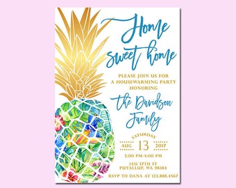 Pineapple Housewarming Party Invitation, Home Sweet Home Invitation, Tropical, Luau, Hawaiian Invitation, Printable File Only