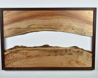 Wall Sculpture -- Maple Live Edge Slab -- Walnut Frame -- Natural, Organic Shapes