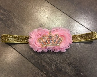 Pink and gold princess headband, pink and gold first birthday headband, pink birthday headband, gold first birthday headband