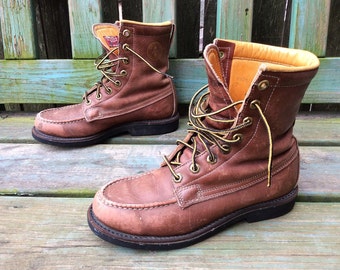Vintage Herman Survivor Boots Brown Leather Lace Up Hunting Work Boots USA Sz. Youth 5 Womens 7