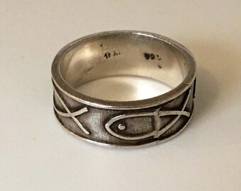 Sterling Silver - 7mm Ichthys Fish Band 4.9g - Ring (7.25)