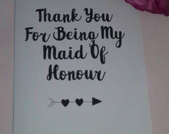Thank you For Being My Maid Of Honour Card, Wedding Cards, Bridal Party, Bridesmaid Card, Flower Girl Card, Matron Of Honour Card, Marriage