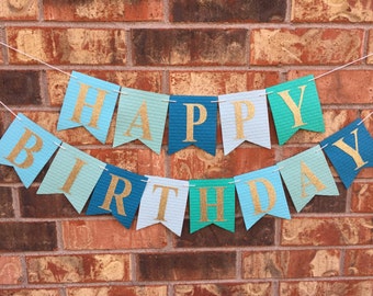 Green and blue birthday banner Happy birthday banner Boy