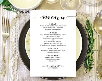 5"x7" Menu Template, Editable Wedding Menu, Instant Download, DIY Wedding, Printable Wedding Menu Template, DIY Dinner Menu