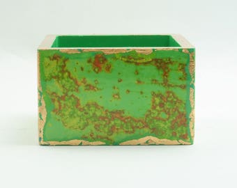 Handmade Paper Clip Holder/ Desk Organizer/ Office Accessory/ Pin Tray - Green Yellow & Gold Leaf