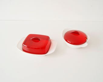 Sugar Bowl, butter dish, plastic, retro set