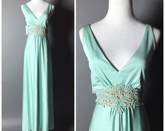 Vintage 60s dress / vintage 70s dress / 1960s dress / 1970s dress / maxi dress / mint green dress / M5140
