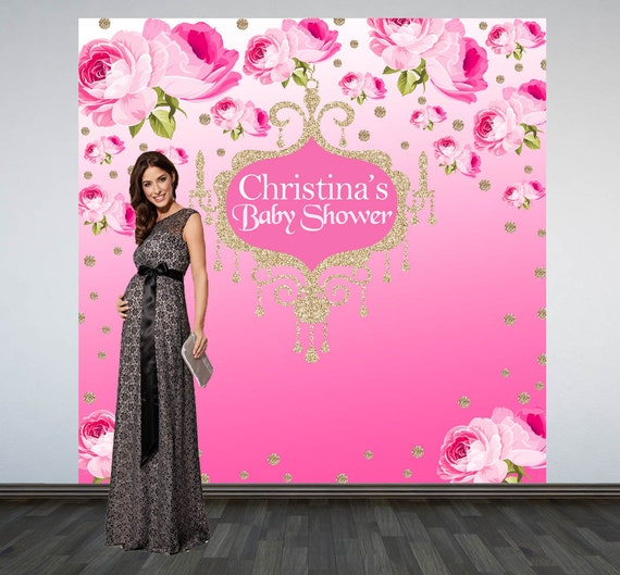 Pink Roses Baby Shower Photo Backdrop Floral Photo Booth