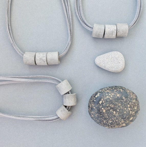 Concrete Jewelry Concrete Necklace Three Gray Cylindres