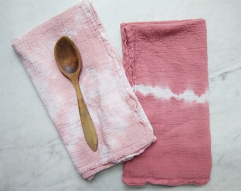 Flour Sack Shibori Dish Towel, Tea Towel: Dusty Rose