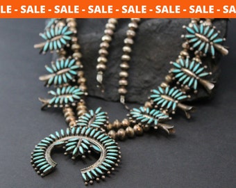 Authentic Sterling Silver Zuni Petit Point Squash Blossom Necklace, Old Pawn Zuni, Native American Squash Blossom, Zuni Necklace