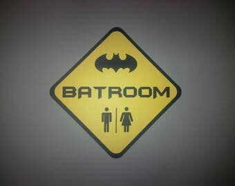 BATROOM Bathroom Sign, Batman Theme Road Sign Birthday Party Wall Decor Cuts