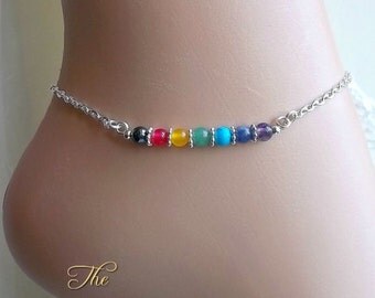 Chakra Anklet, Ankle Chain, Ankle Bracelet, Gemstone, Beaded Anklet, Wellbeing, Boho, Bohemian, Hippie, Resort, Holiday, Vacation, Beach