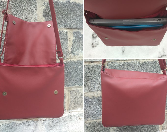 Messenger bag Laptop crossbody Personalized bag Marsala vegan leather handbag Burgundy