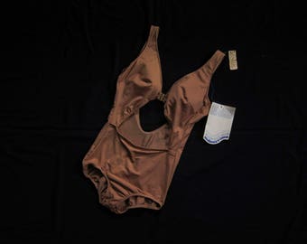 Vintage Deadstock 40s 50s Tan Brown Gold Mainstream One Piece Swimsuit Never Worn