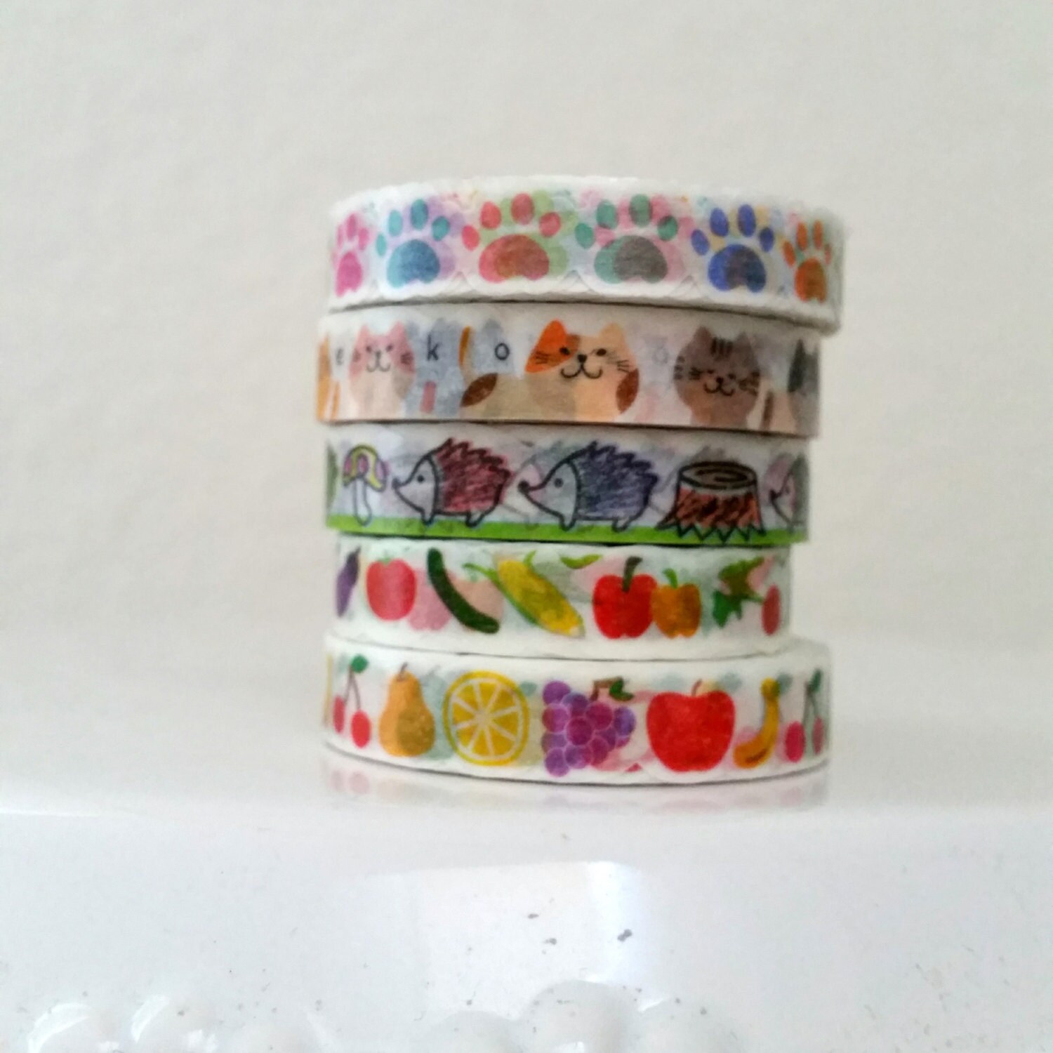 Die cut skinny washi tape Paws Cats Hedgehogs