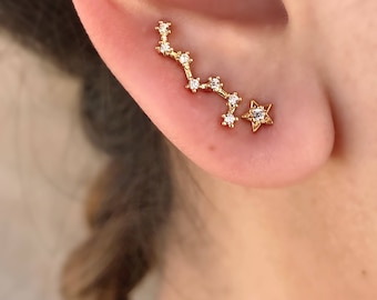 Constellation Ear Crawler- gold ear climber/ gold ear pin/ star ear climber/ zodiac ear crawler/ minimal ear pins/ constellation jewelry