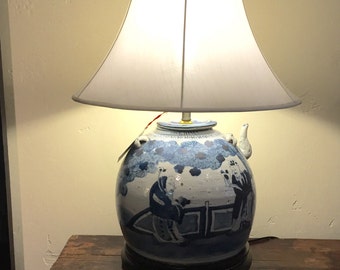 Antique Blue and White Ginger Jar Lamp, Strange Imports